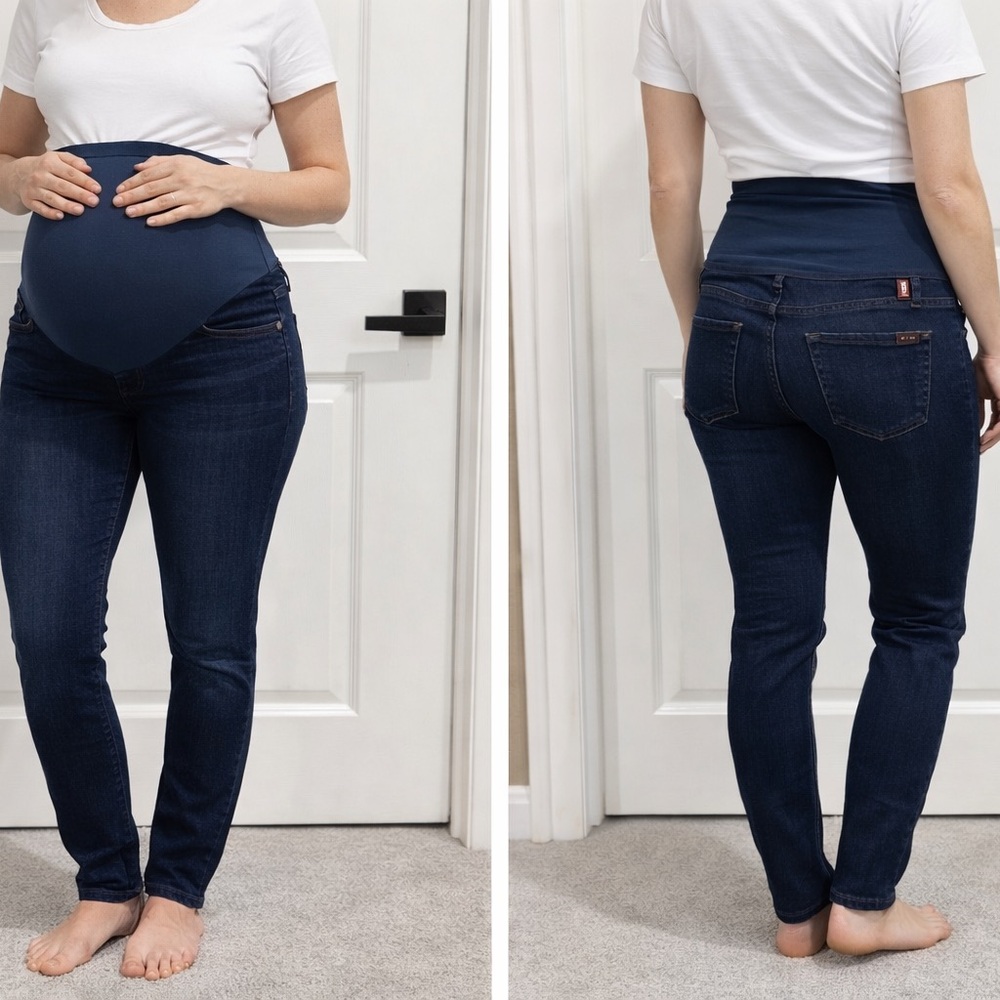 7 For All Mankind Maternity Jeans Size 27 Dark Wash Stretch Over Belly Panel